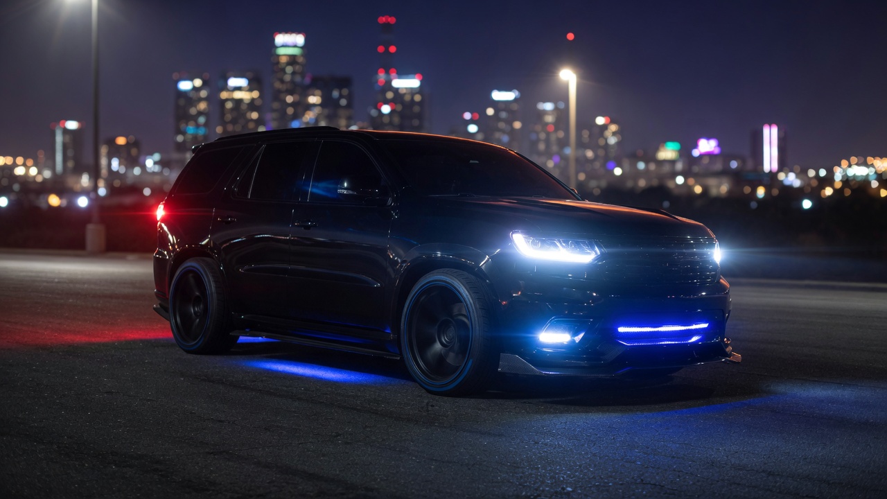 Premium car with LED lighting at night