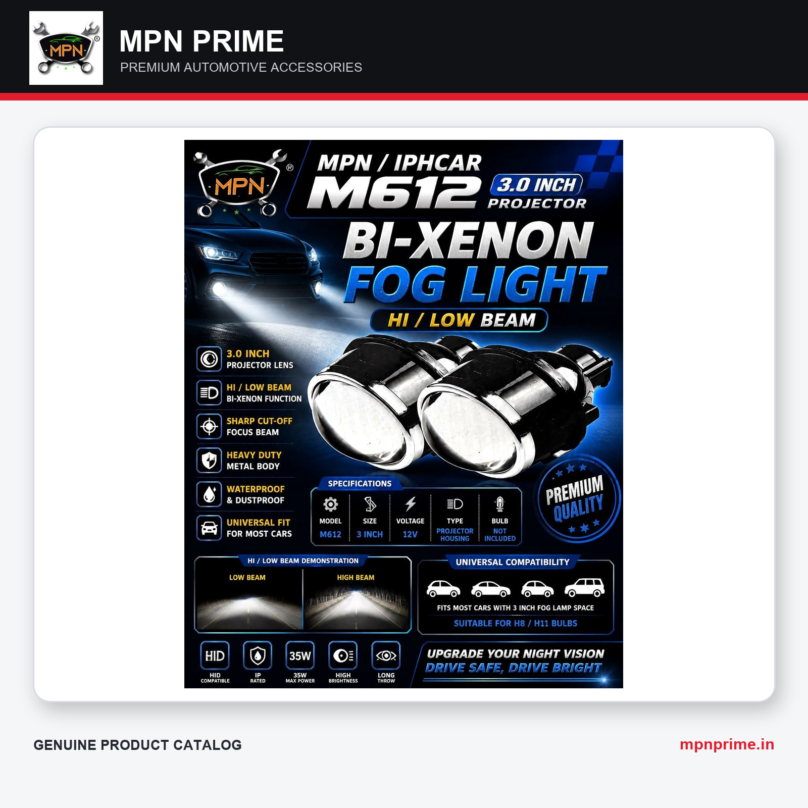 MPN M612 3-Inch Bi-Xenon Fog Light Hi-Low Beam enlarged product image