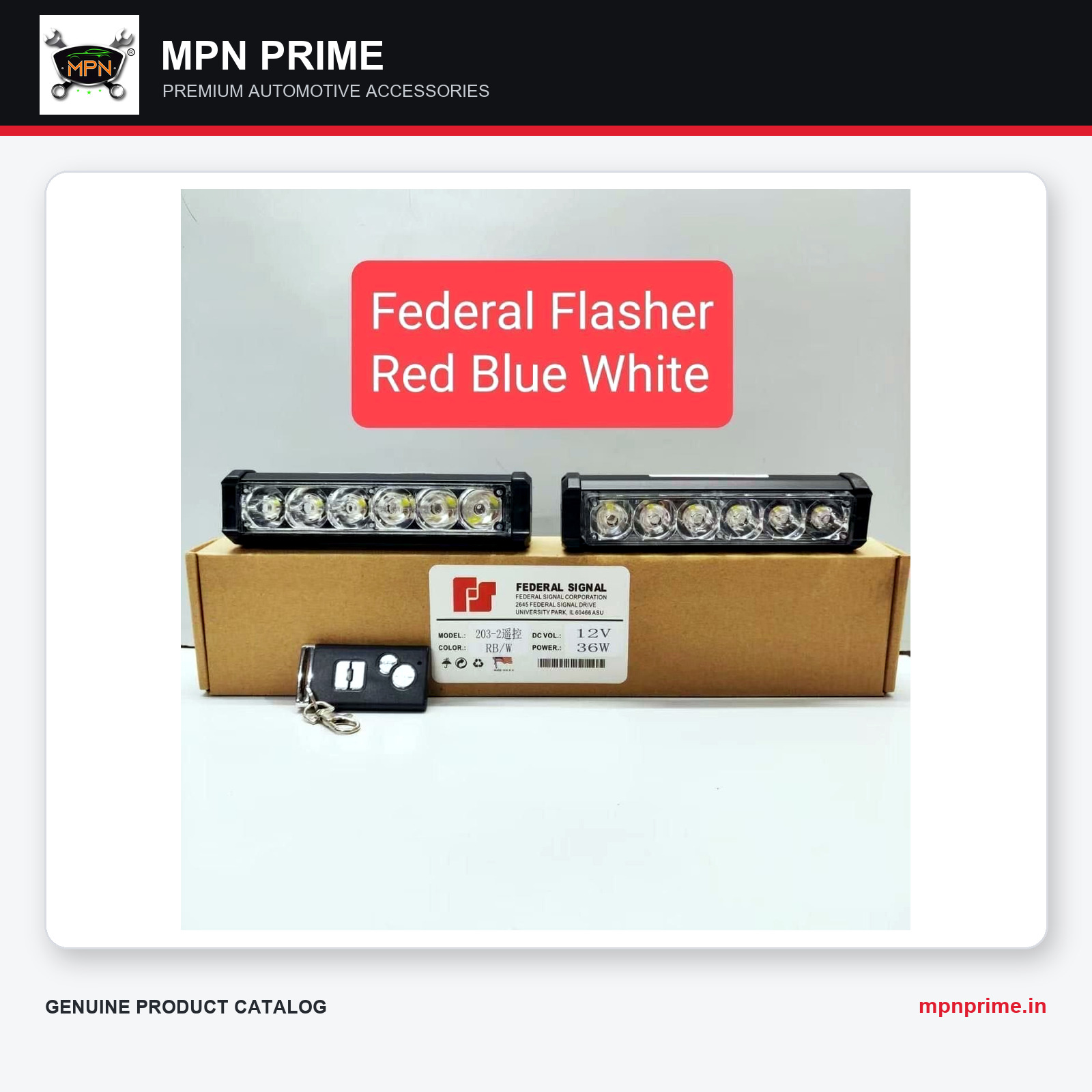 Federal Flasher Red-Blue-White Light Bar enlarged product image